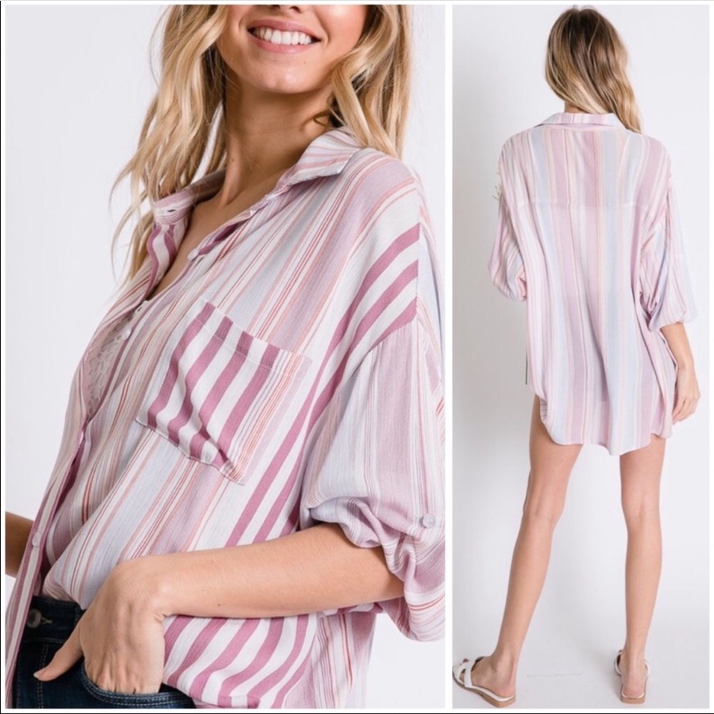 🆕❗️LAST TWO❗️FERNWEH BOHEME STRIPE BUTTON DOWN - Picture 4 of 4
